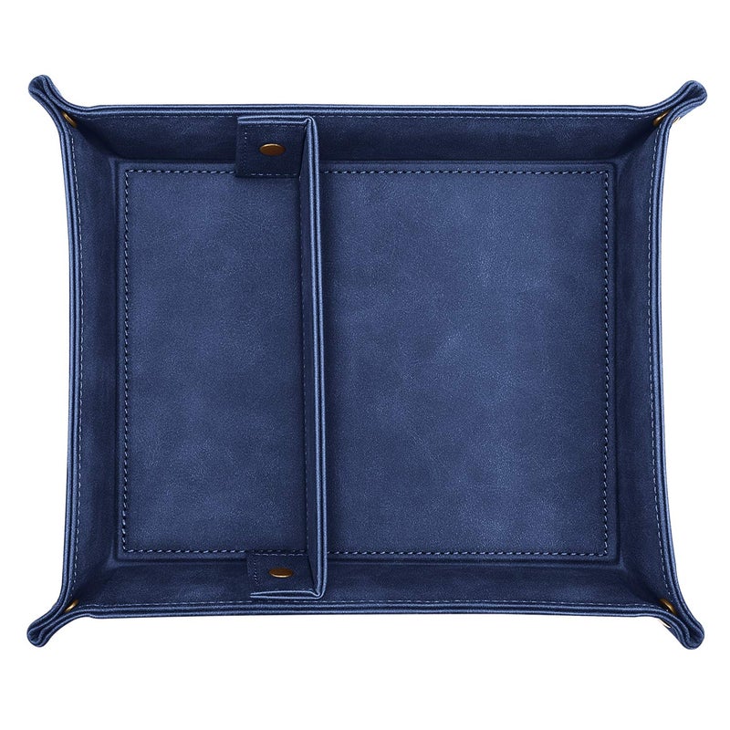 SITHON Valet Tray Desktop Storage Organizer, Removable 2 Compartments Catchall Tray Bedside Vanity Nightstand Caddy Holder Desk Storage Plate, Dark Blue - Image 2